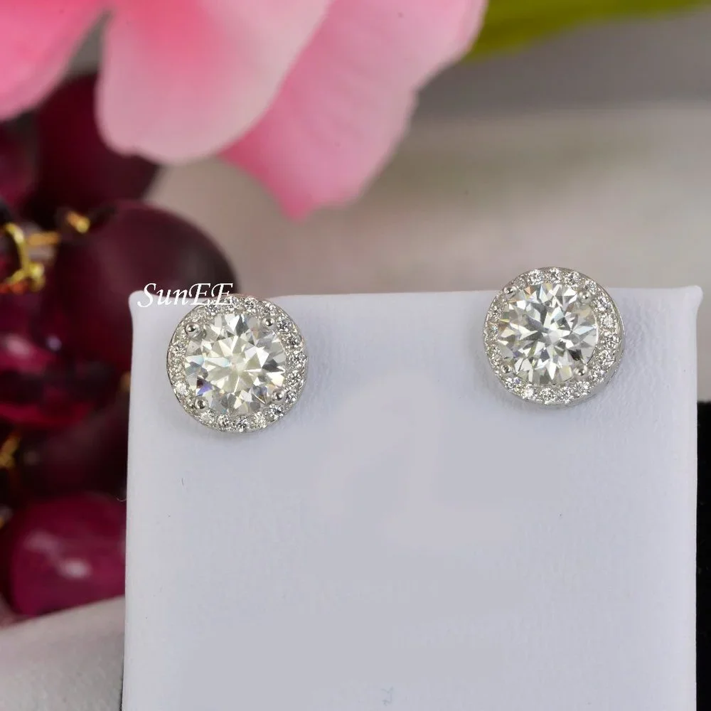 2.0ct tw GRA Certified Halo  Moissanite Stud Earrings